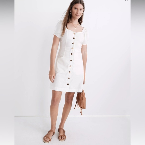 (G1) Linen-Cotton Puff-Sleeve Mini Dress - Picture 2 of 5